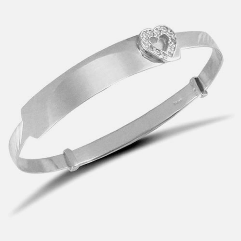 9k White Gold Children's ID Heart Crystal Expanding Bangle