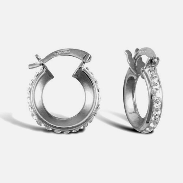9k White Gold Crystal Creole Hoop Earrings 13mm