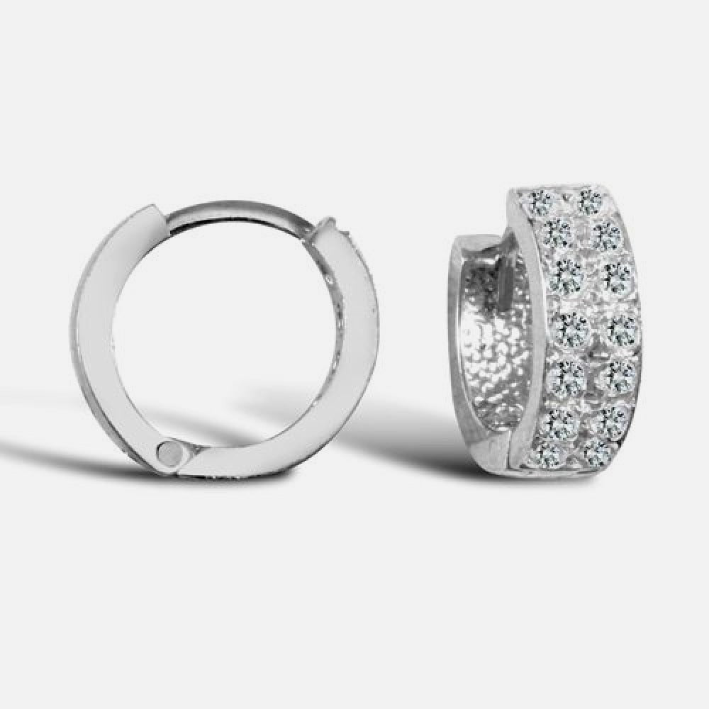 9k White Gold Double Row Pave Set Cubic Zirconia Hoop Earrings 11mm