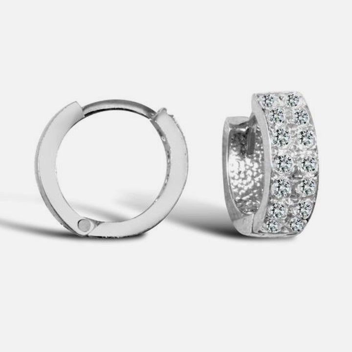 9k White Gold Double Row Pave Set Cubic Zirconia Hoop Earrings 11mm