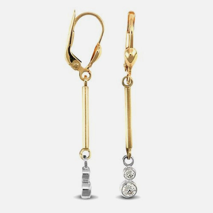 9k Yellow and White Gold Drop Earrings with Premium Cubic Zirconia