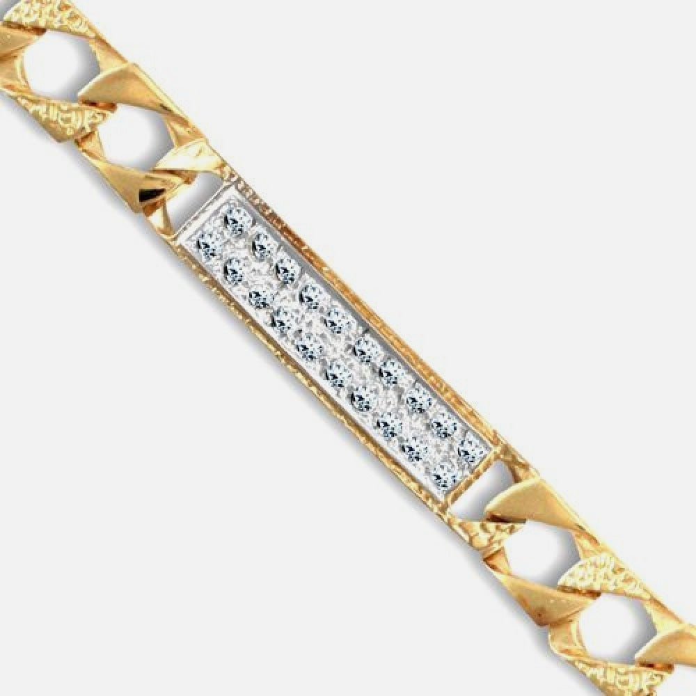 9k Yellow Gold Cast Lizard & Polished Crystal Curb Bracelet 8.5 Inch