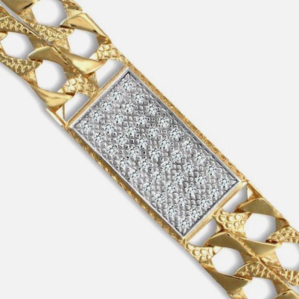 9k Yellow Gold Cast Lizard Polished Crystal Double Curb Bracelet 8.5"