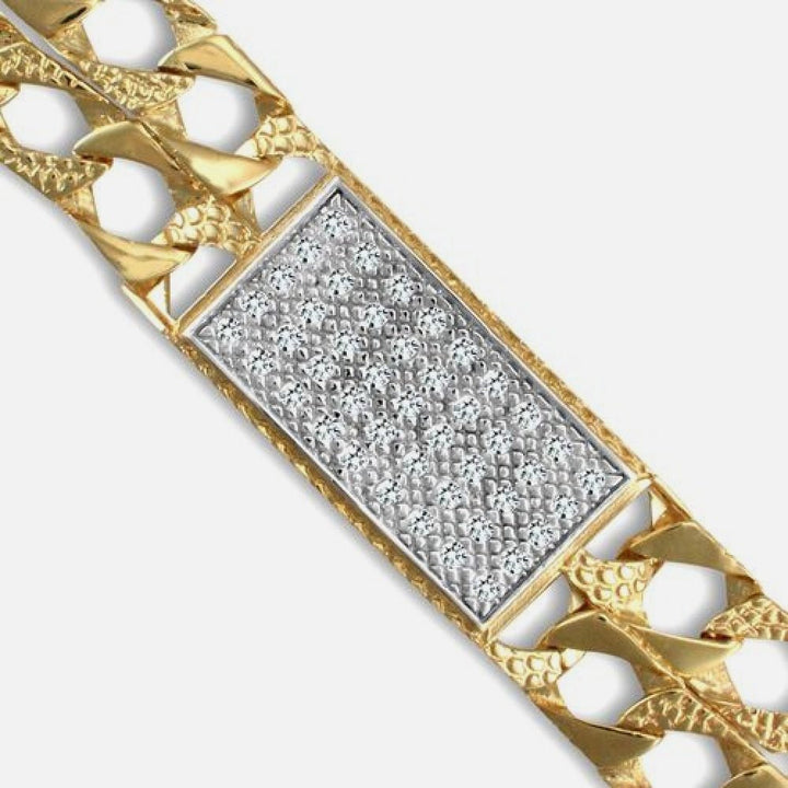 9k Yellow Gold Cast Lizard Polished Crystal Double Curb Bracelet 8.5"
