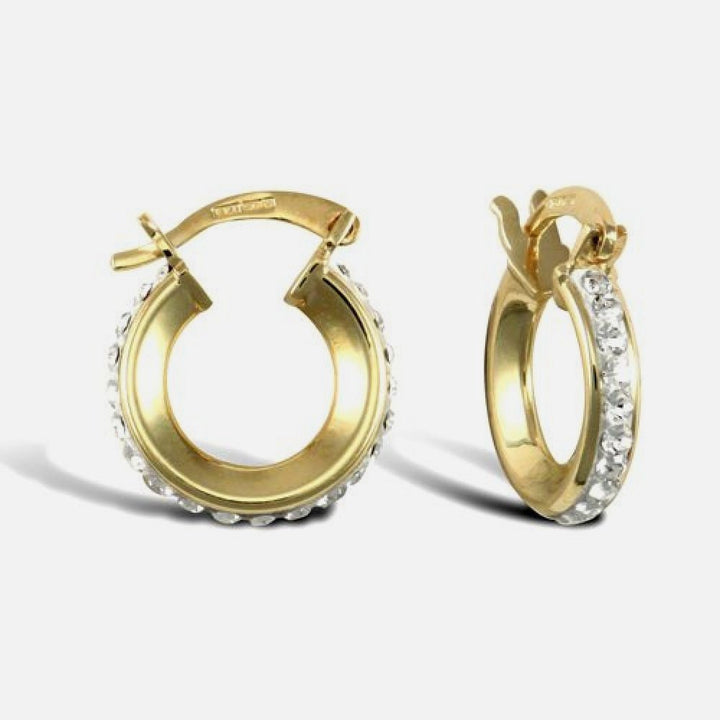 9k Yellow Gold Crystal Creole Hoop Earrings 13mm