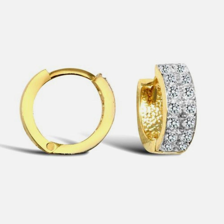 9k Yellow Gold Double Row Pave Set Cubic Zirconia Hoop Earrings 11mm