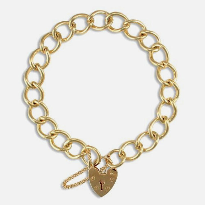9k Yellow Gold Heavy Charm Bracelet with Padlock 20.0g