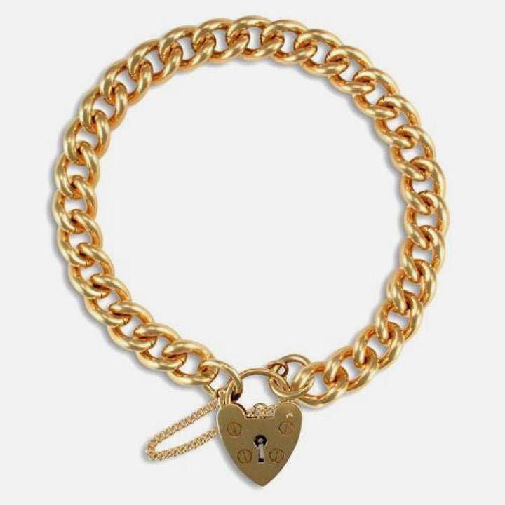 9k Yellow Gold Heavy Charm Bracelet with Padlock 34.0g