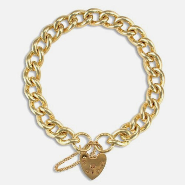 9k Yellow Gold Heavy Charm Bracelet with Padlock 40.0g