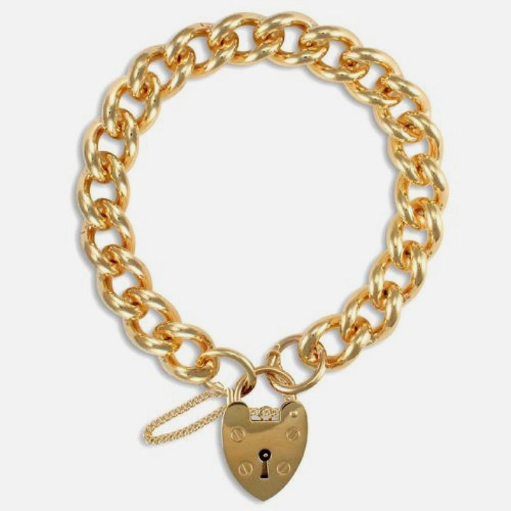 9k Yellow Gold Heavy Charm Bracelet with Padlock 60.0g