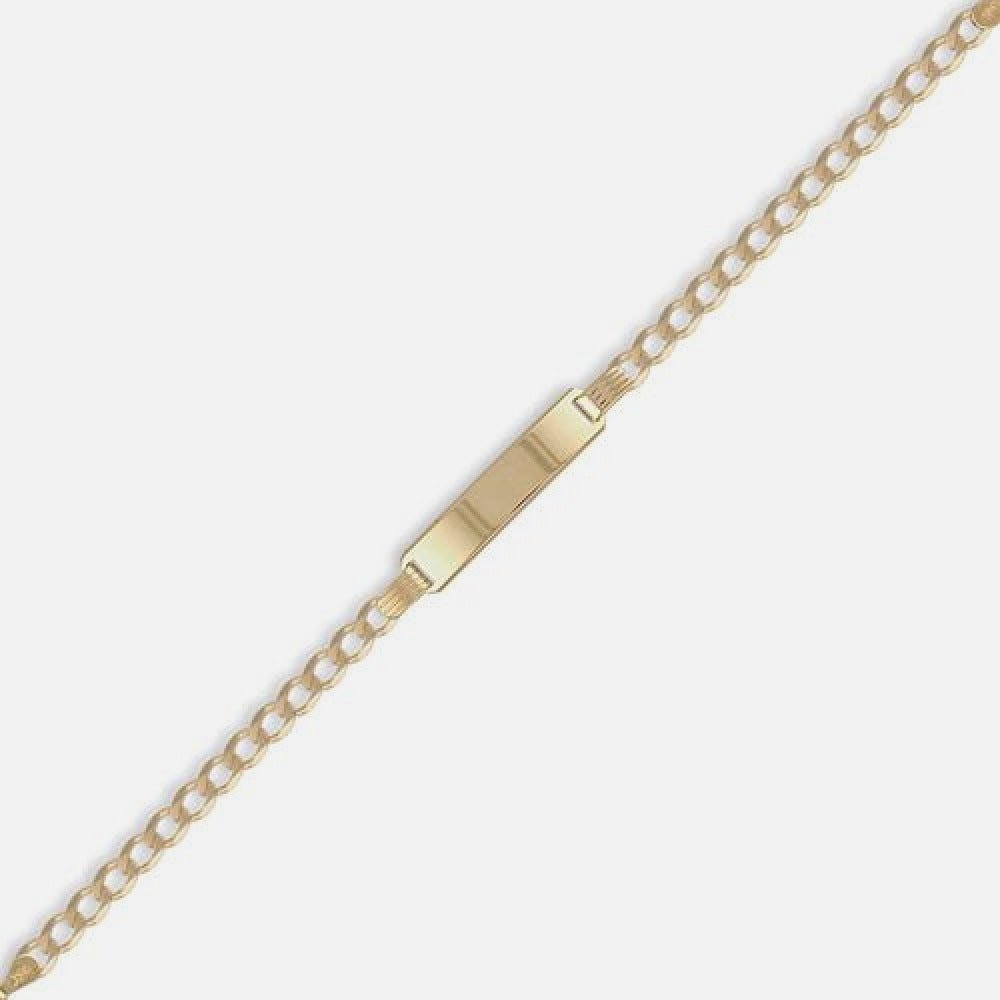 9k Yellow Gold Id Curb Bracelet in 6.5 Inch Length