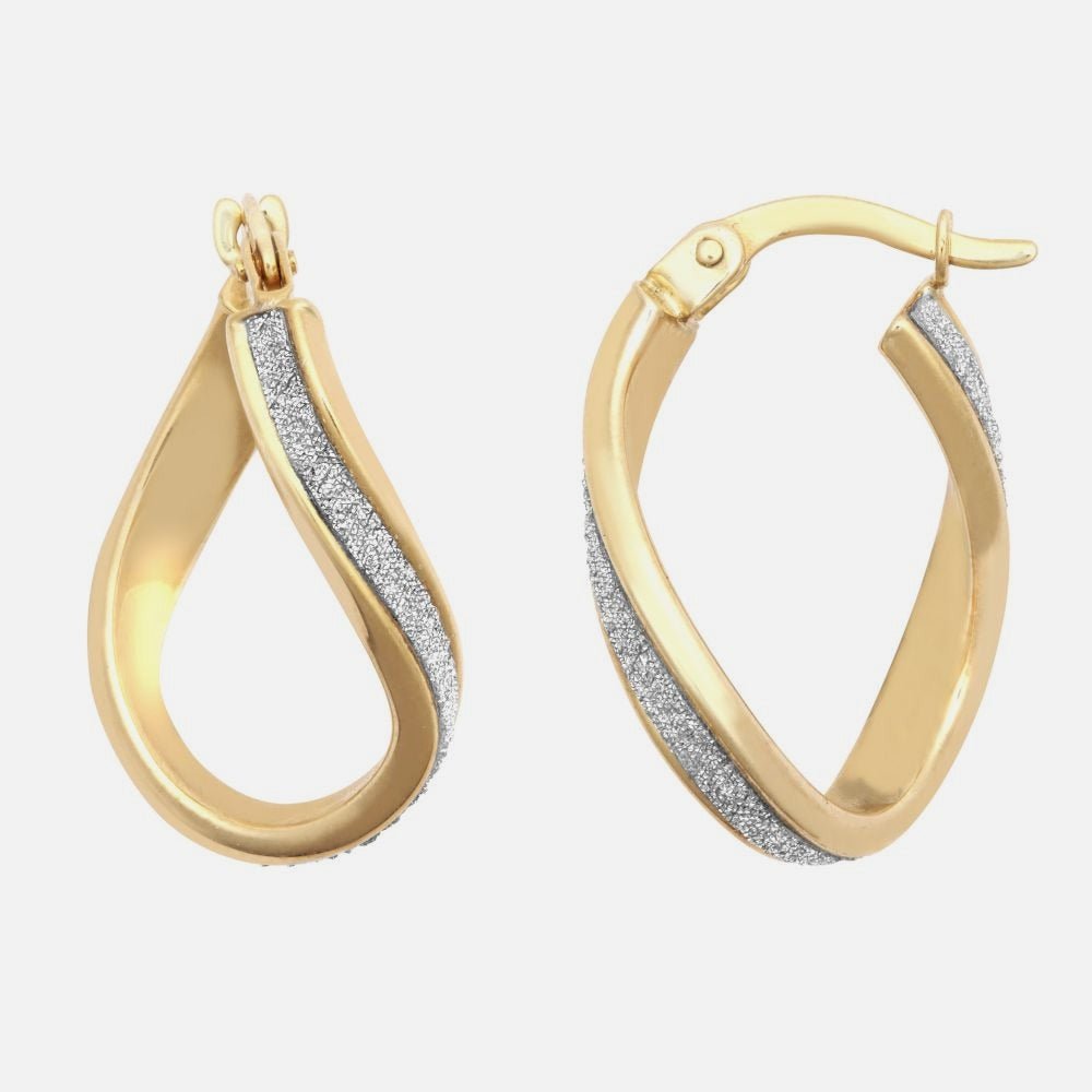 9k Yellow Gold Moon Dust Twist Hoop Drop Earrings 20mm x 14mm