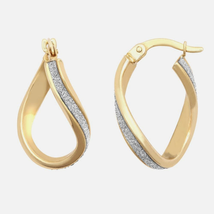 9k Yellow Gold Moon Dust Twist Hoop Drop Earrings 20mm x 14mm