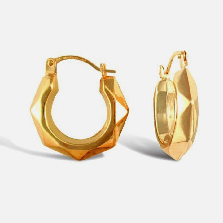 9k Yellow Gold multifaceted Premium Creole Hoop Earrings 17mm