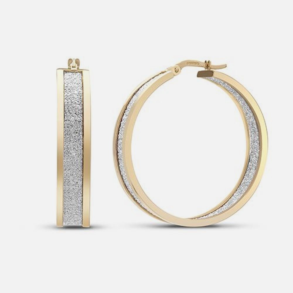 9k Yellow Gold Polished Mood Dust Hoop Earrings 32mm