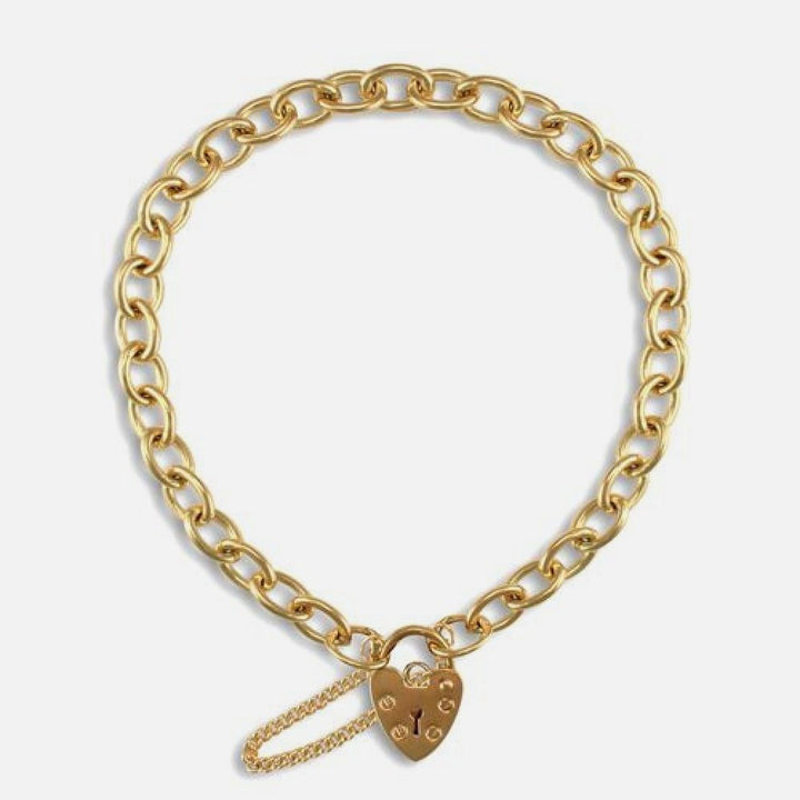 9k Yellow Gold Premium Weight Charm Bracelet with Padlock 14.0g