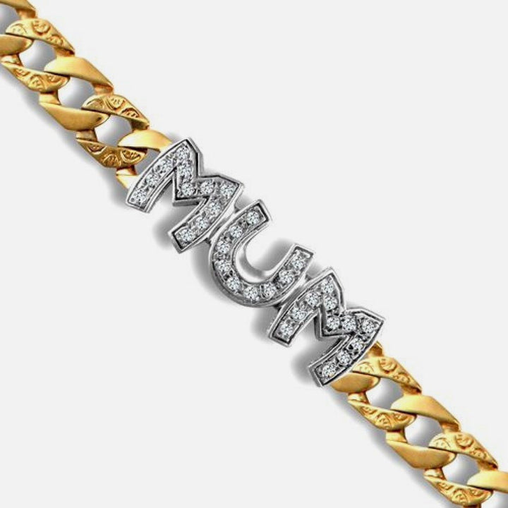 9k Yellow Gold with Cubic Zirconia 'Mum' Style Curb Bracelet 7.5 Inch