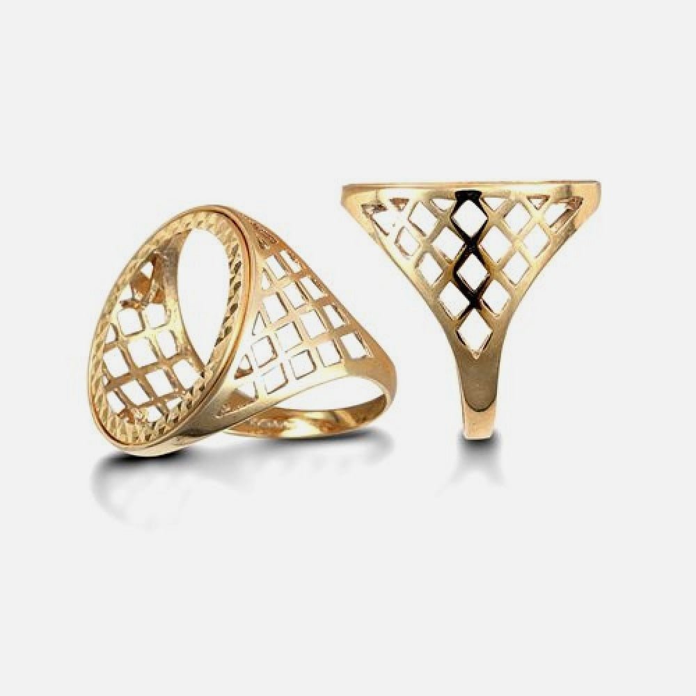 Full Sovereign Size Coin Mount Ring, Basket Design 9K Yellow Gold