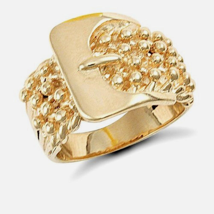 Keeper Ring With Buckle 4 Row Design 9K Yellow Gold 11.5g 15.6mm Wide